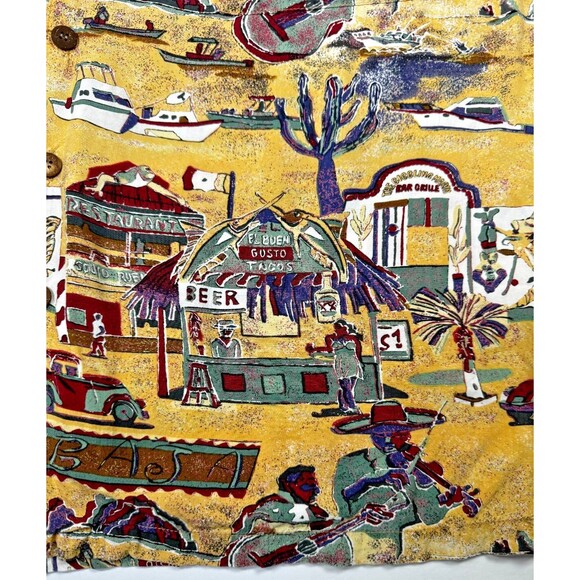 Vintage AVI Collection Kahala Hawaiian Shirt Large Yellow Baja Mexico Tacos Beer - Picture 10 of 15
